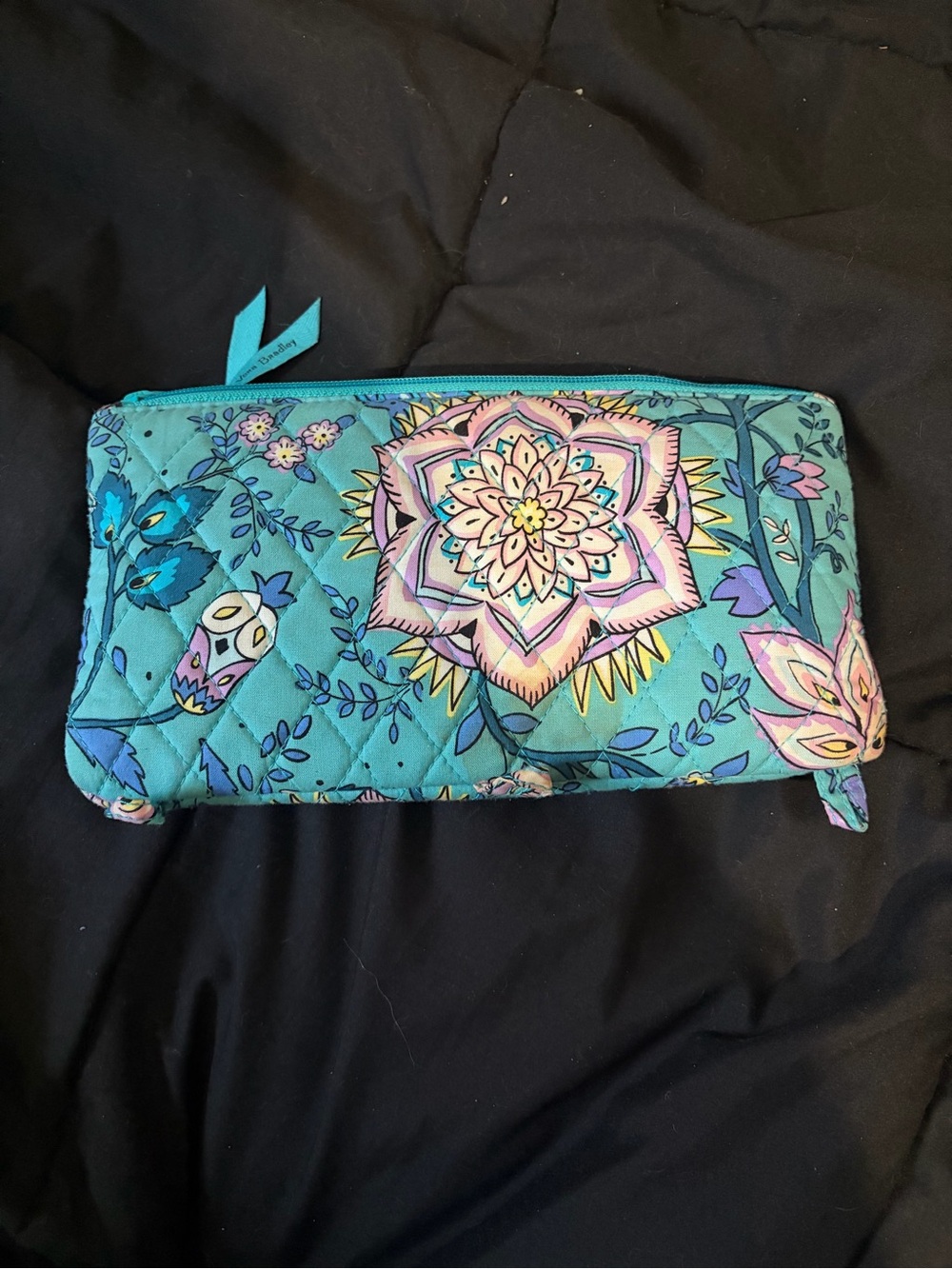 Vera Bradley Teal Floral Quilted Cosmetic Zip Pouch